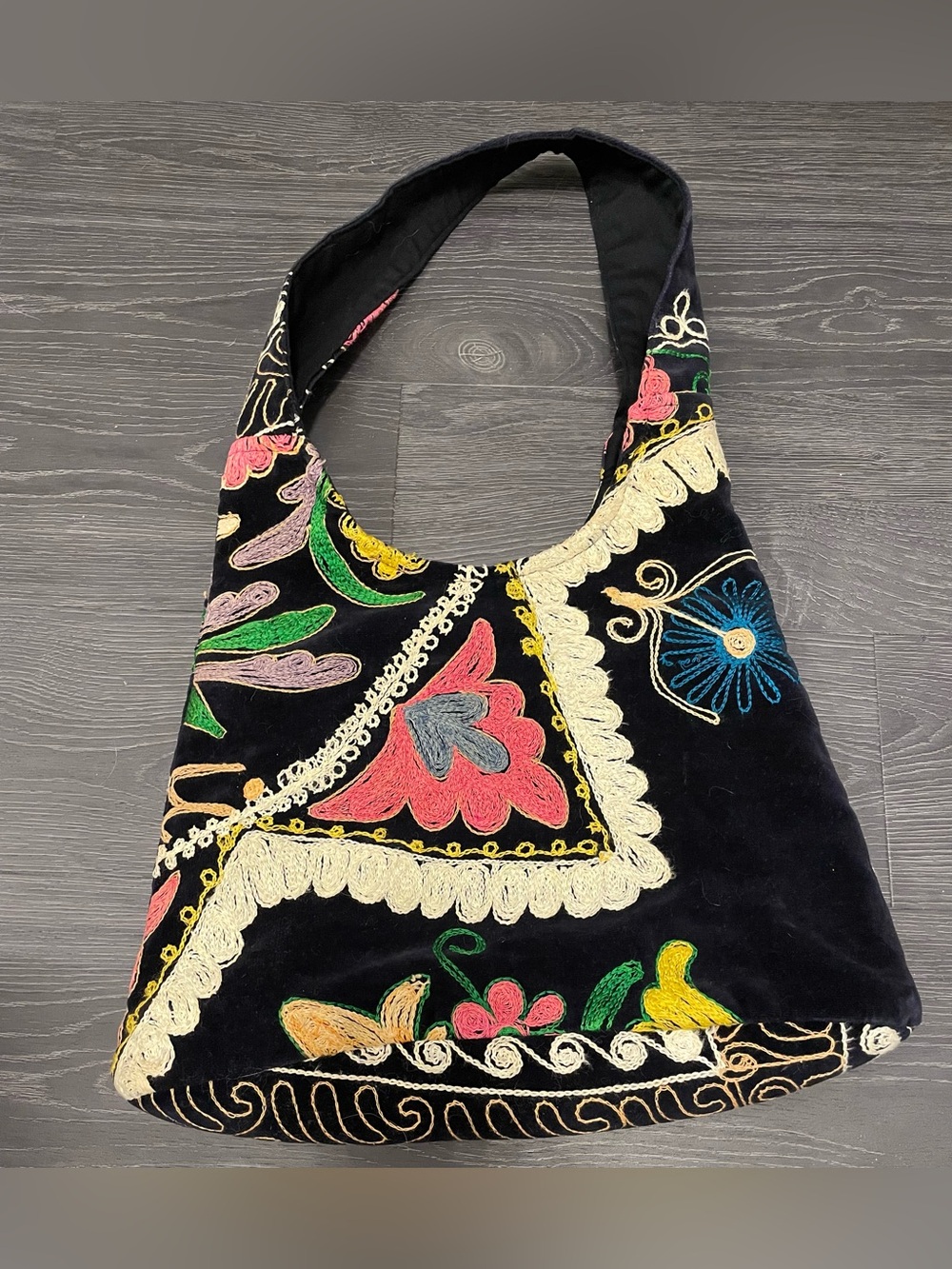 Vintage Suzani Textile Velvet Embroidered Hobo Bag